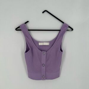 Dion Lee Pinnacle Pleat Ribbed Knit Button Crop Top In Violet